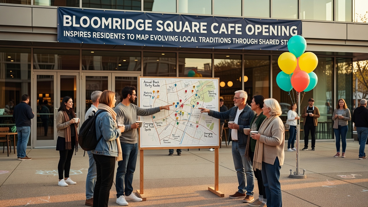 Hand-drawn maps and digital tablets side by side on a cafe table as participants annotate locations of past community events
